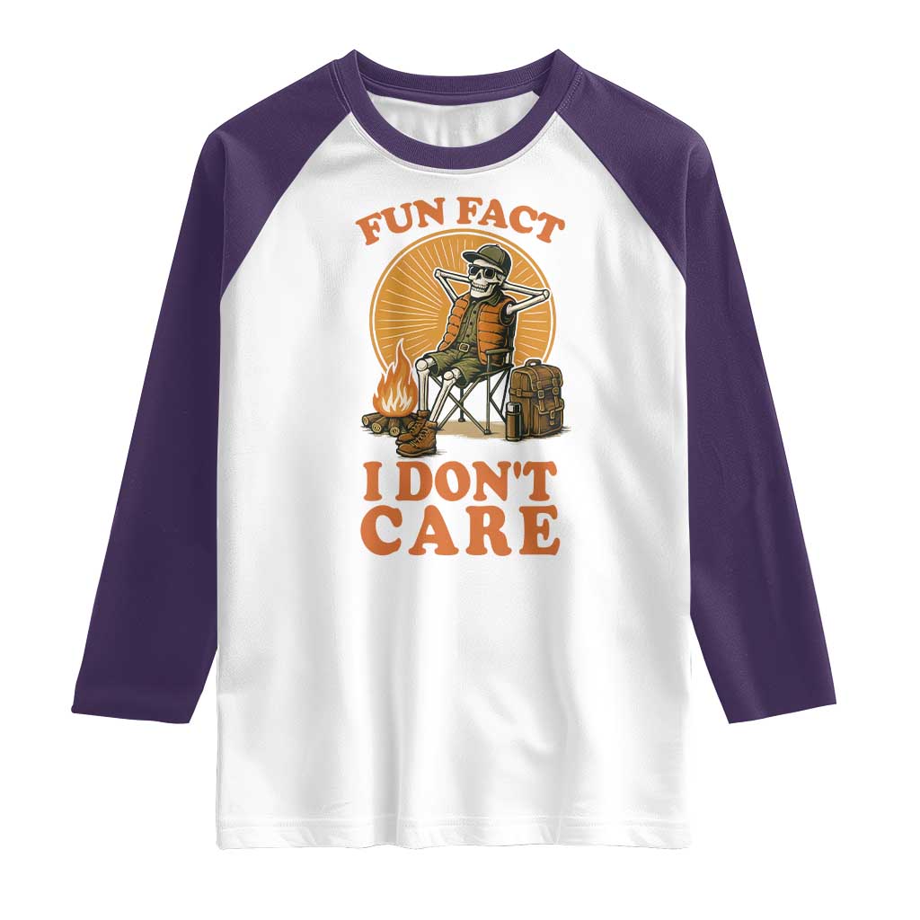 Fun Fact I Do Not Care Raglan Shirt Funny Skeleton - Wonder Print Shop