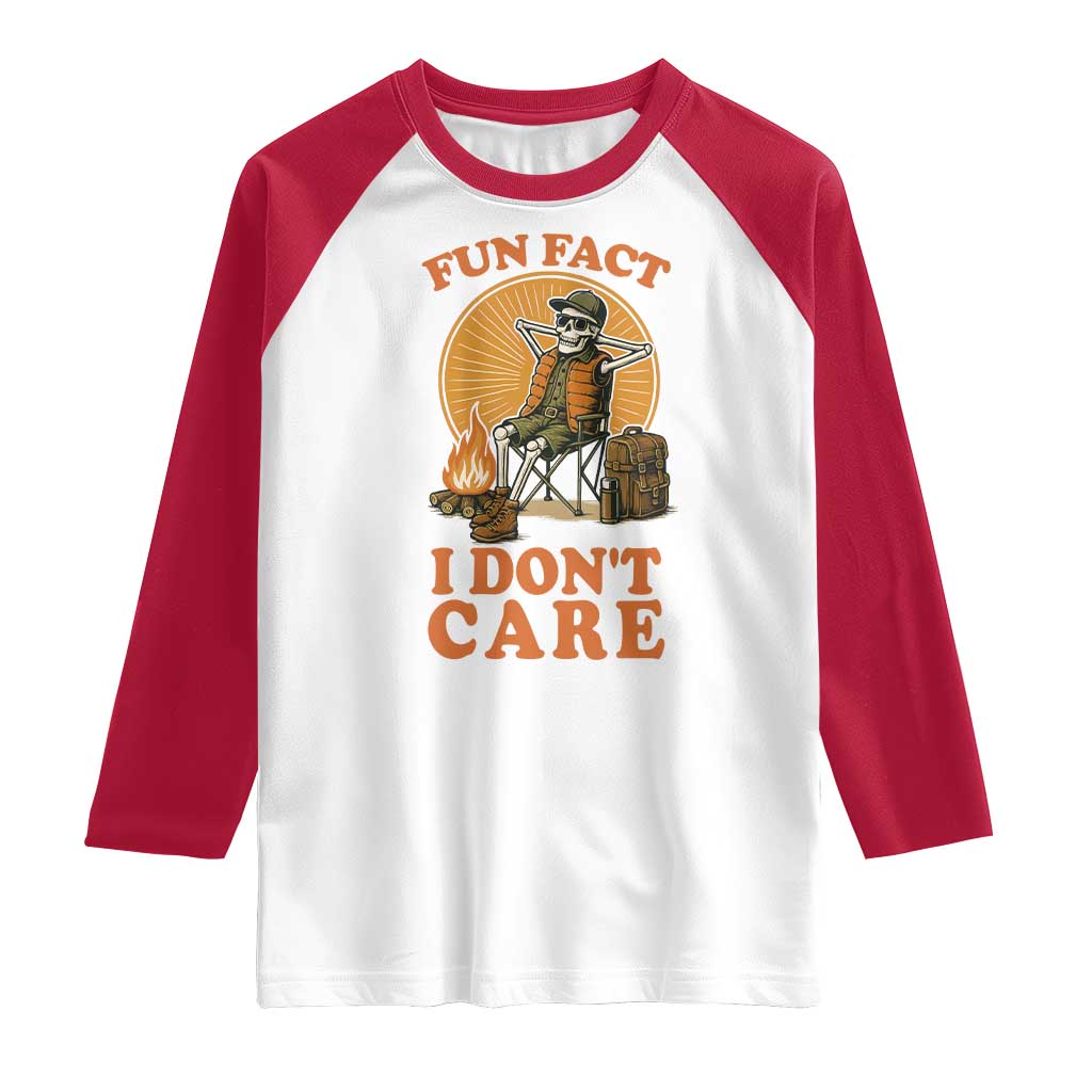 Fun Fact I Do Not Care Raglan Shirt Funny Skeleton - Wonder Print Shop