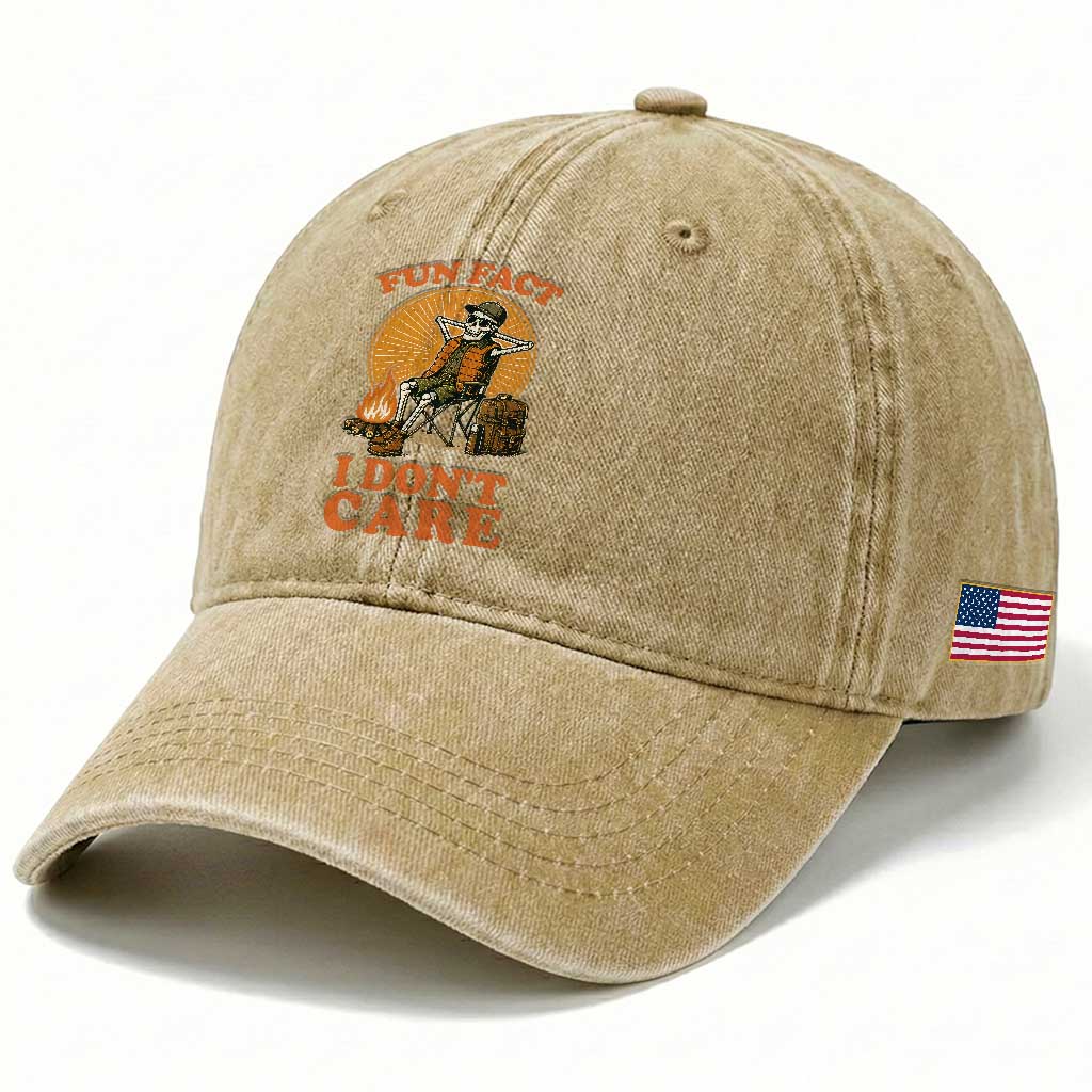 Fun Fact I Do Not Care Washed Cotton Baseball Cap Funny Skeleton