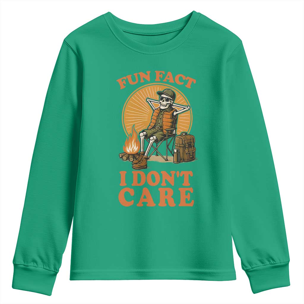 Fun Fact I Do Not Care Youth Sweatshirt Funny Skeleton - Wonder Print Shop