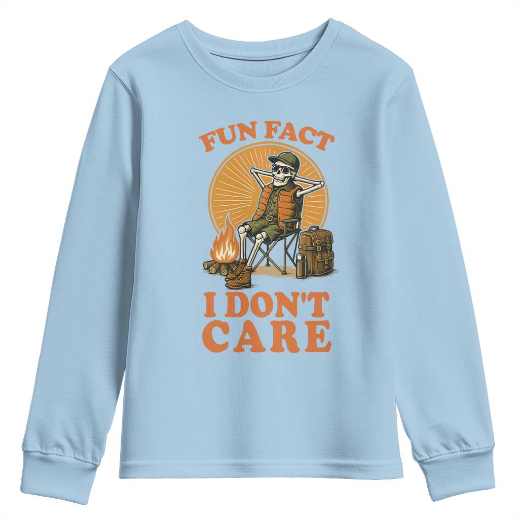 Fun Fact I Do Not Care Youth Sweatshirt Funny Skeleton - Wonder Print Shop