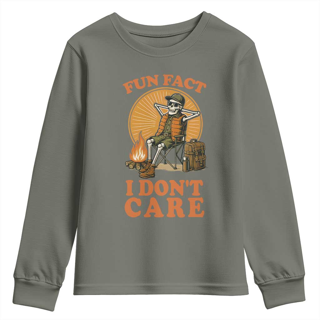 Fun Fact I Do Not Care Youth Sweatshirt Funny Skeleton - Wonder Print Shop