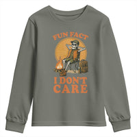 Fun Fact I Do Not Care Youth Sweatshirt Funny Skeleton - Wonder Print Shop