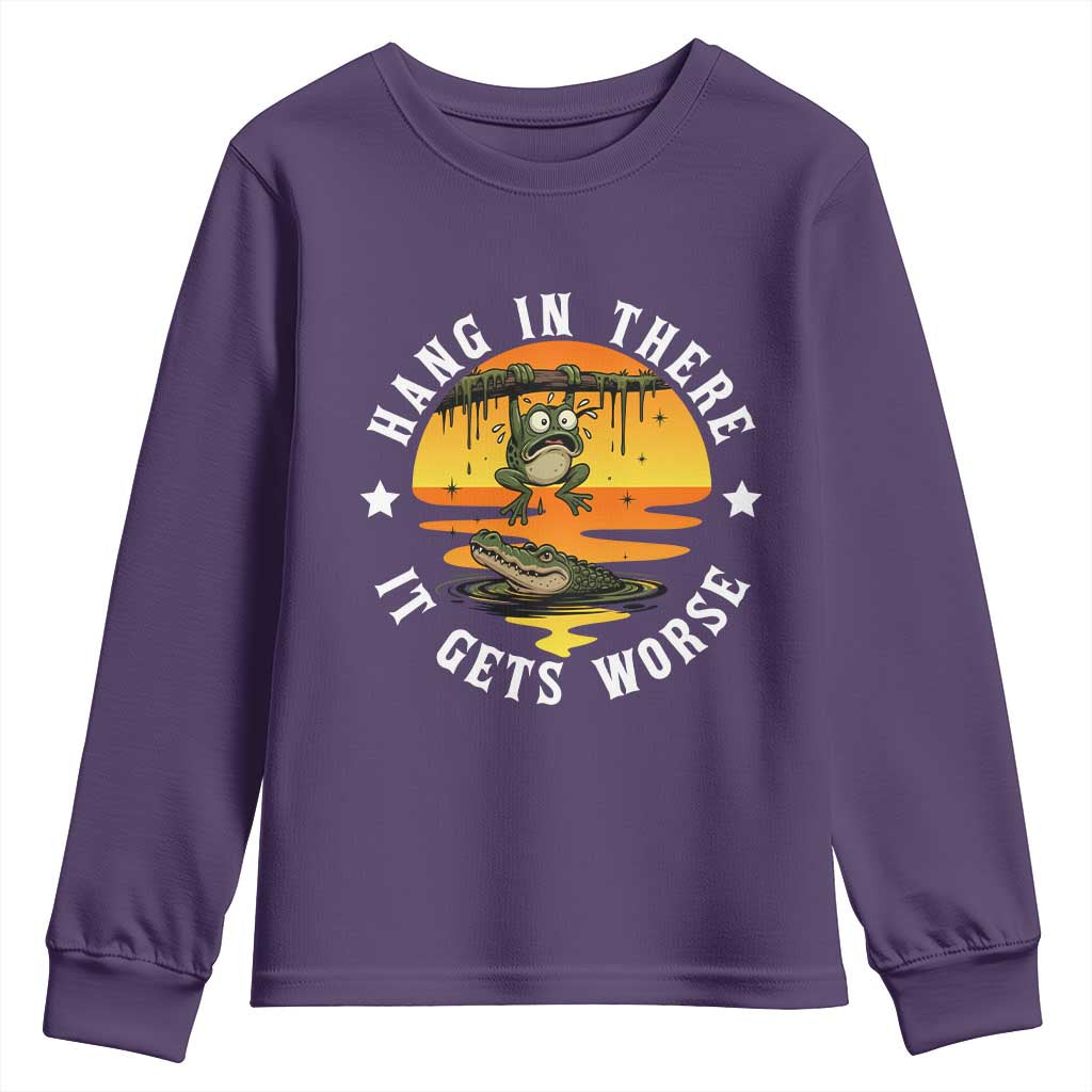Hang In There It Gets Worse Youth Sweatshirt Funny Frog - Wonder Print Shop