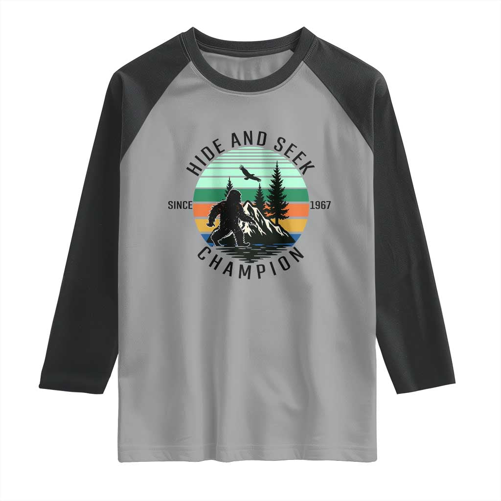 Hide And Seek Champion Raglan Shirt Bigfoot Lover Gift - Wonder Print Shop