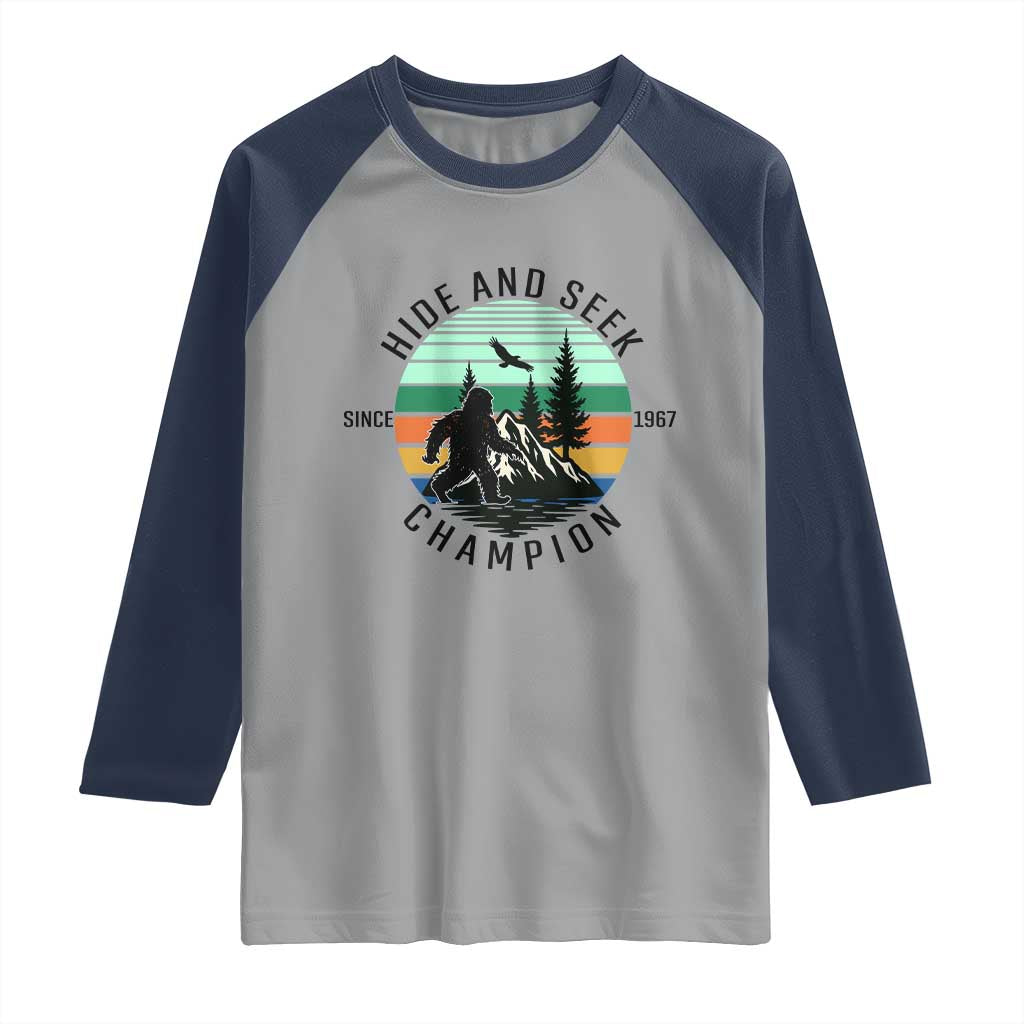 Hide And Seek Champion Raglan Shirt Bigfoot Lover Gift - Wonder Print Shop
