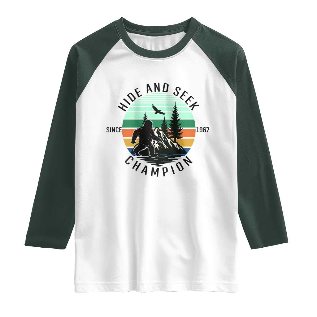 Hide And Seek Champion Raglan Shirt Bigfoot Lover Gift - Wonder Print Shop