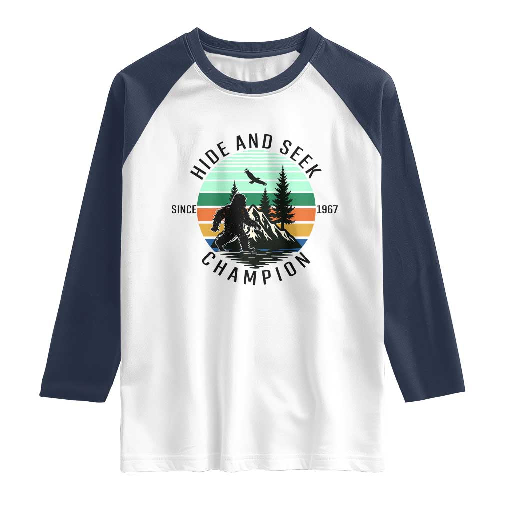 Hide And Seek Champion Raglan Shirt Bigfoot Lover Gift - Wonder Print Shop