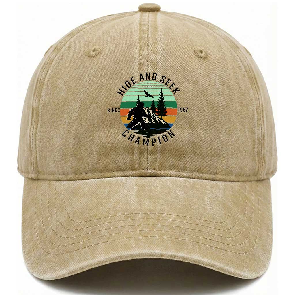Hide And Seek Champion Washed Cotton Baseball Cap Bigfoot Lover Gift