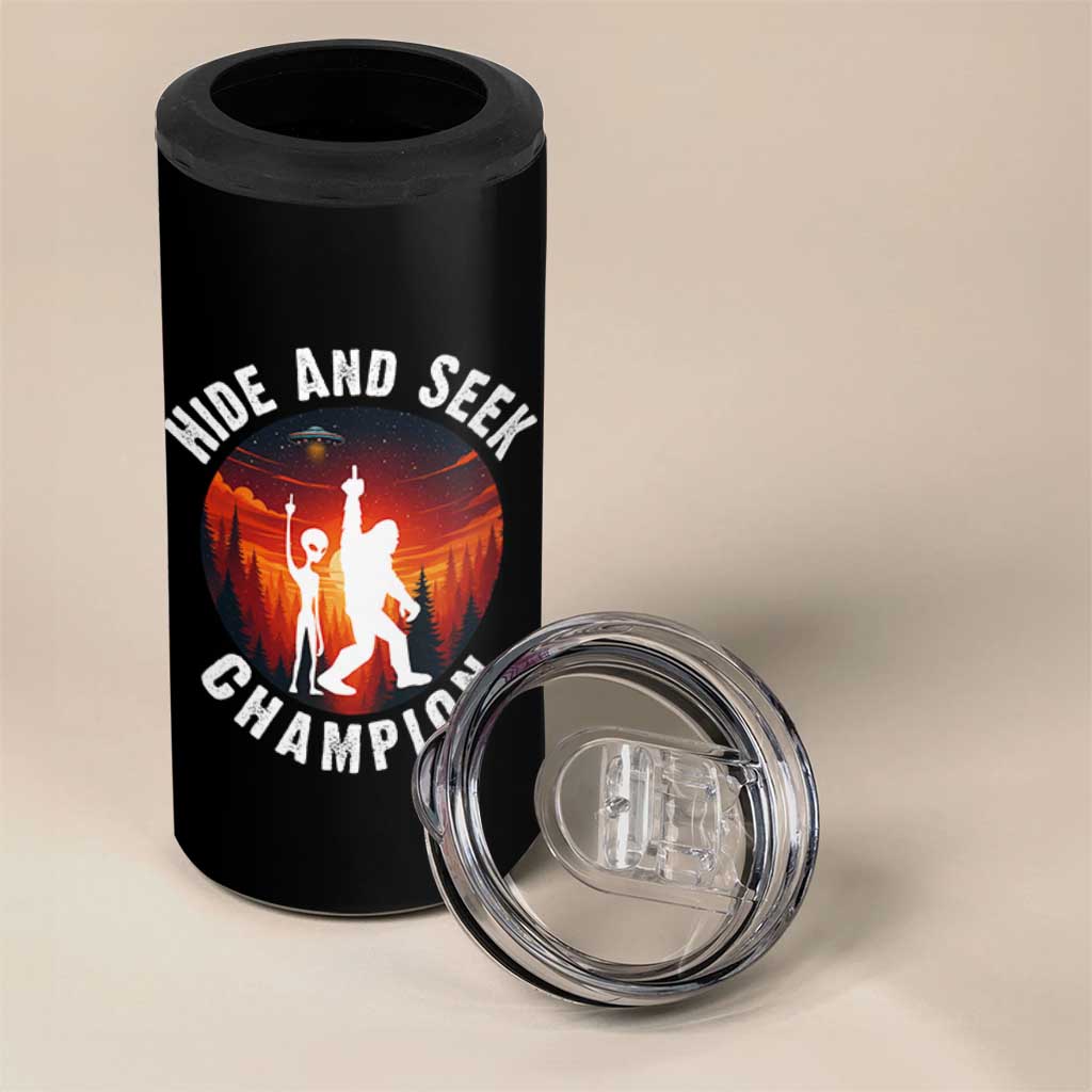 Hide And Seek Champion 4 in 1 Can Cooler Tumbler Funny Bigfoot And Alien Lover Gift