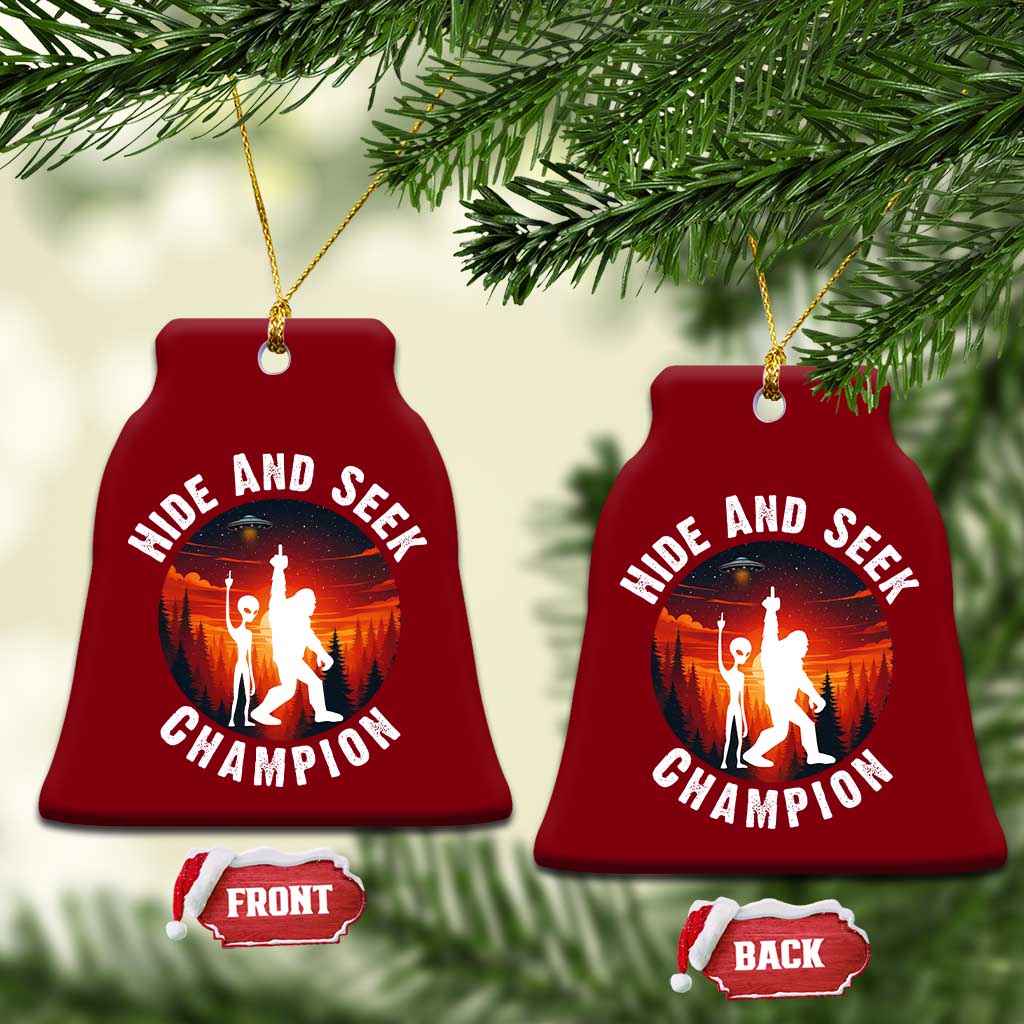 Hide And Seek Champion Ceramic Ornament Funny Bigfoot And Alien Lover Gift - Wonder Print Shop