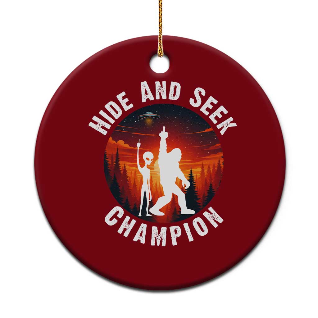 Hide And Seek Champion Ceramic Ornament Funny Bigfoot And Alien Lover Gift - Wonder Print Shop