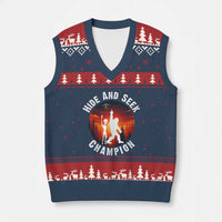 Hide And Seek Champion V-Neck Knit Sweater Vest Funny Bigfoot And Alien Lover Gift - Wonder Print Shop
