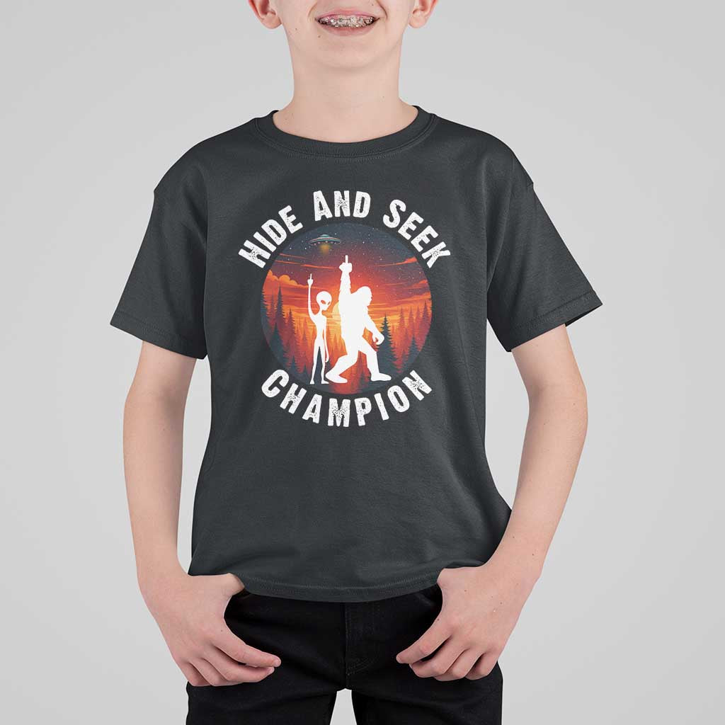 Hide And Seek Champion T Shirt For Kid Funny Bigfoot And Alien Lover Gift - Wonder Print Shop