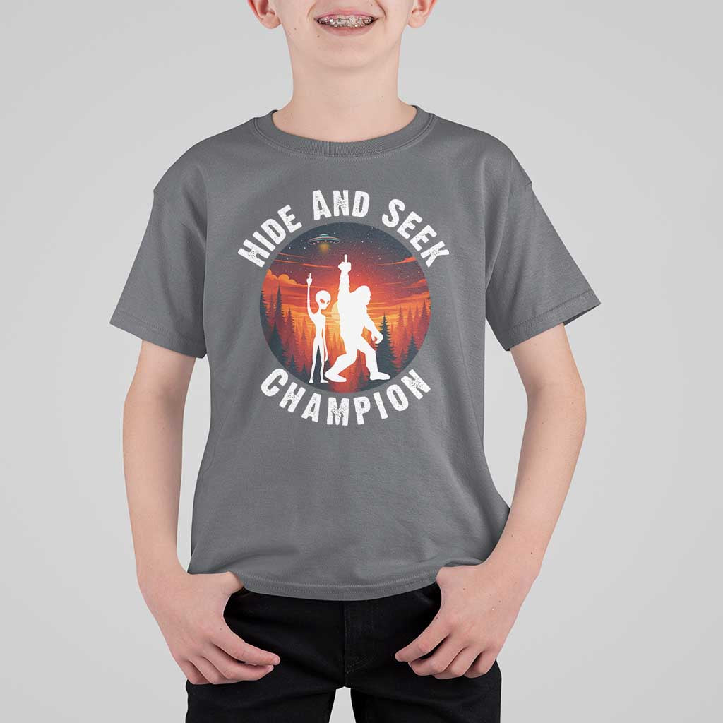 Hide And Seek Champion T Shirt For Kid Funny Bigfoot And Alien Lover Gift - Wonder Print Shop