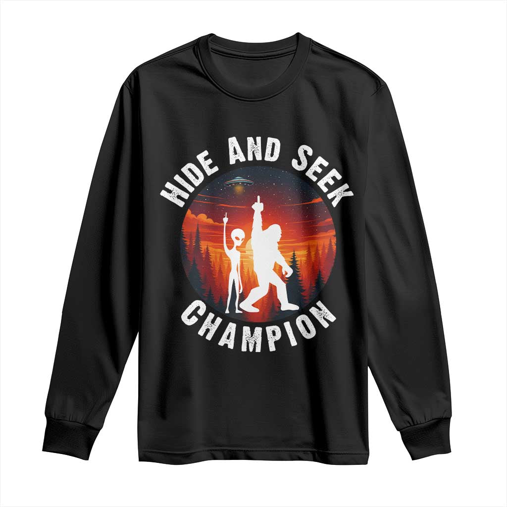 Hide And Seek Champion Long Sleeve Shirt Funny Bigfoot And Alien Lover Gift - Wonder Print Shop