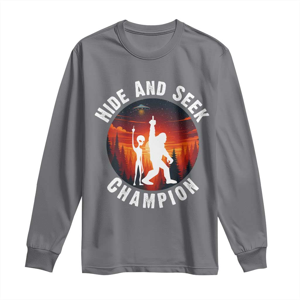 Hide And Seek Champion Long Sleeve Shirt Funny Bigfoot And Alien Lover Gift - Wonder Print Shop
