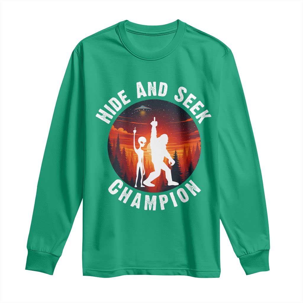 Hide And Seek Champion Long Sleeve Shirt Funny Bigfoot And Alien Lover Gift - Wonder Print Shop
