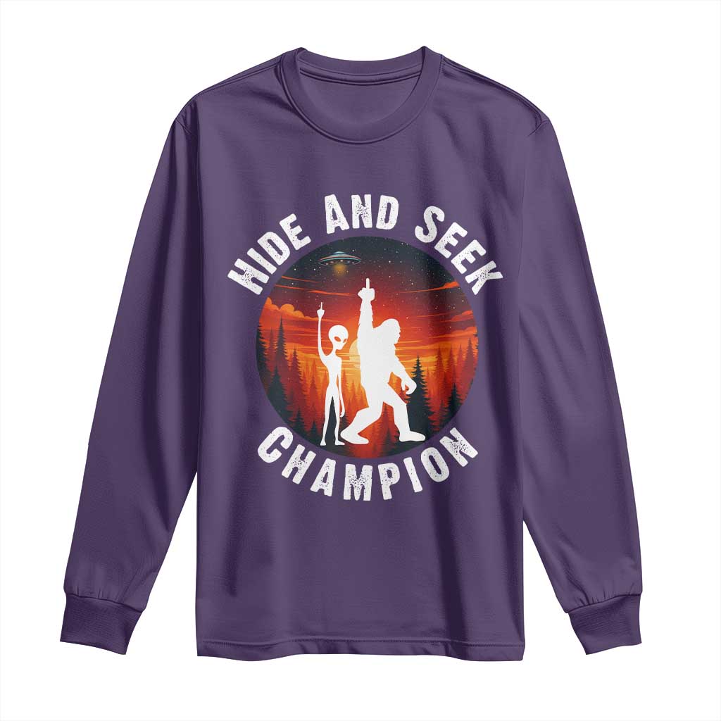 Hide And Seek Champion Long Sleeve Shirt Funny Bigfoot And Alien Lover Gift - Wonder Print Shop