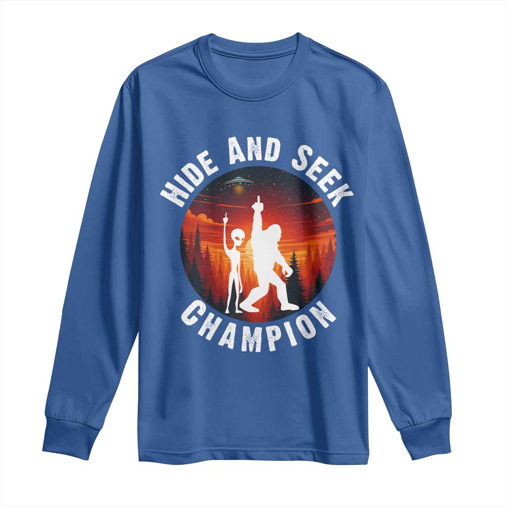 Hide And Seek Champion Long Sleeve Shirt Funny Bigfoot And Alien Lover Gift - Wonder Print Shop