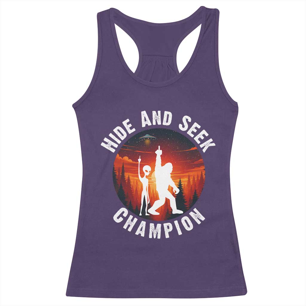 Hide And Seek Champion Racerback Tank Top Funny Bigfoot And Alien Lover Gift - Wonder Print Shop