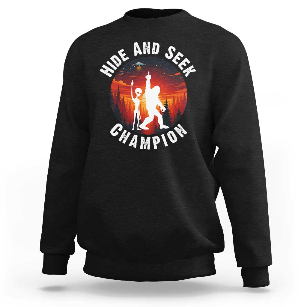 Hide And Seek Champion Sweatshirt Funny Bigfoot And Alien Lover Gift - Wonder Print Shop
