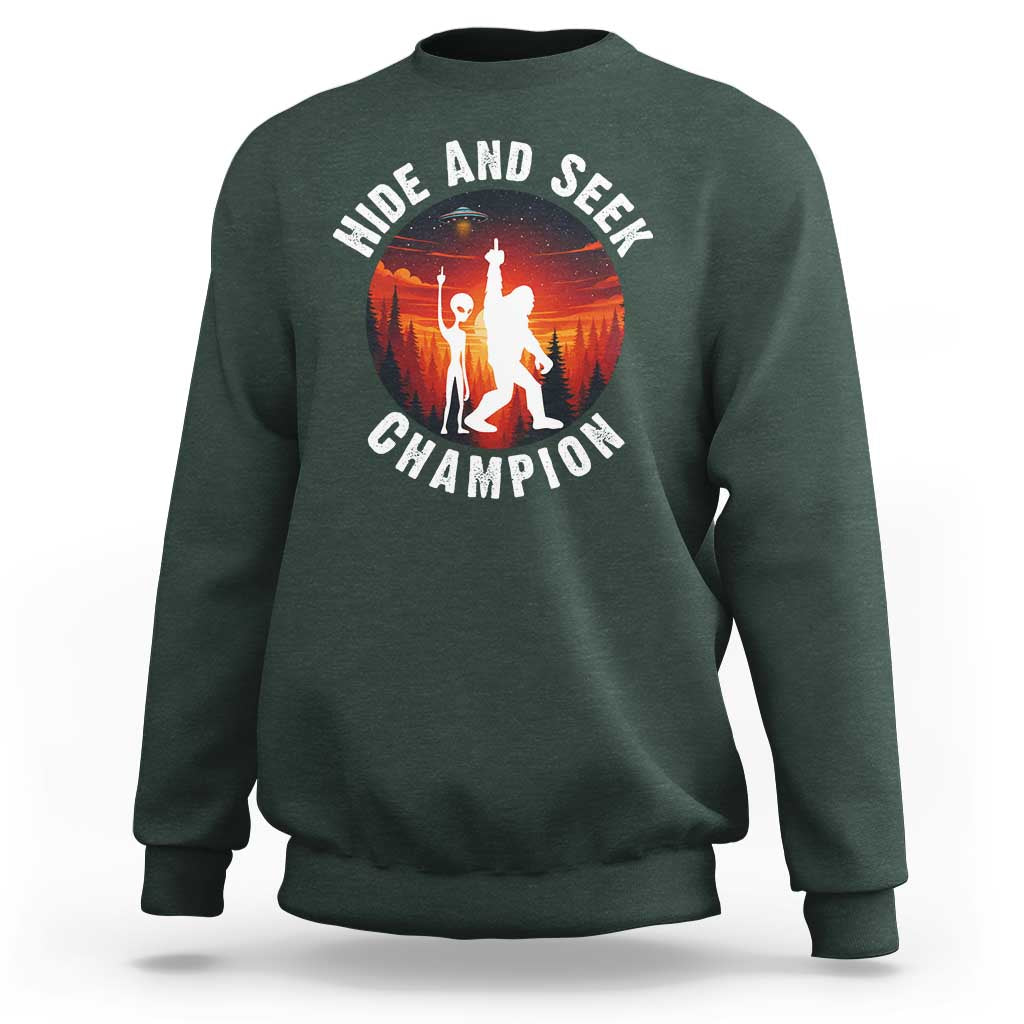 Hide And Seek Champion Sweatshirt Funny Bigfoot And Alien Lover Gift - Wonder Print Shop