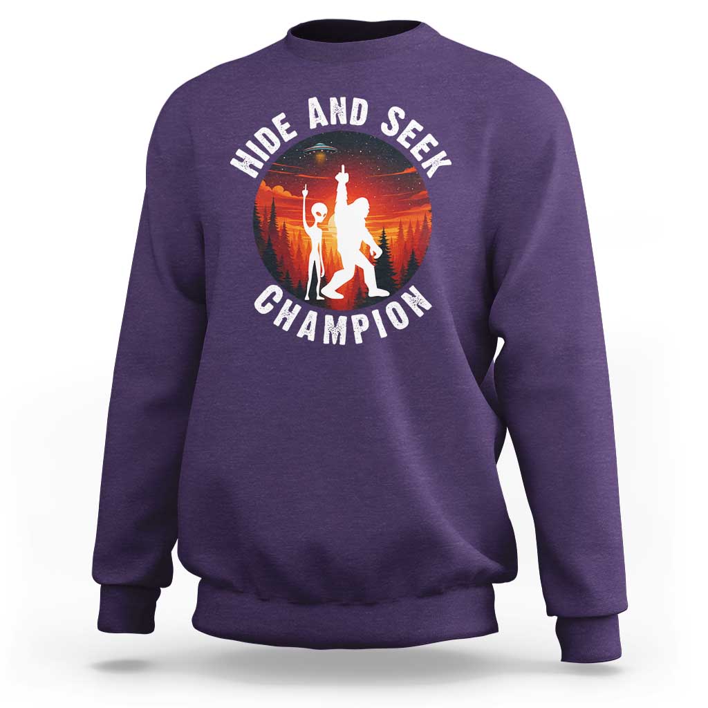 Hide And Seek Champion Sweatshirt Funny Bigfoot And Alien Lover Gift - Wonder Print Shop
