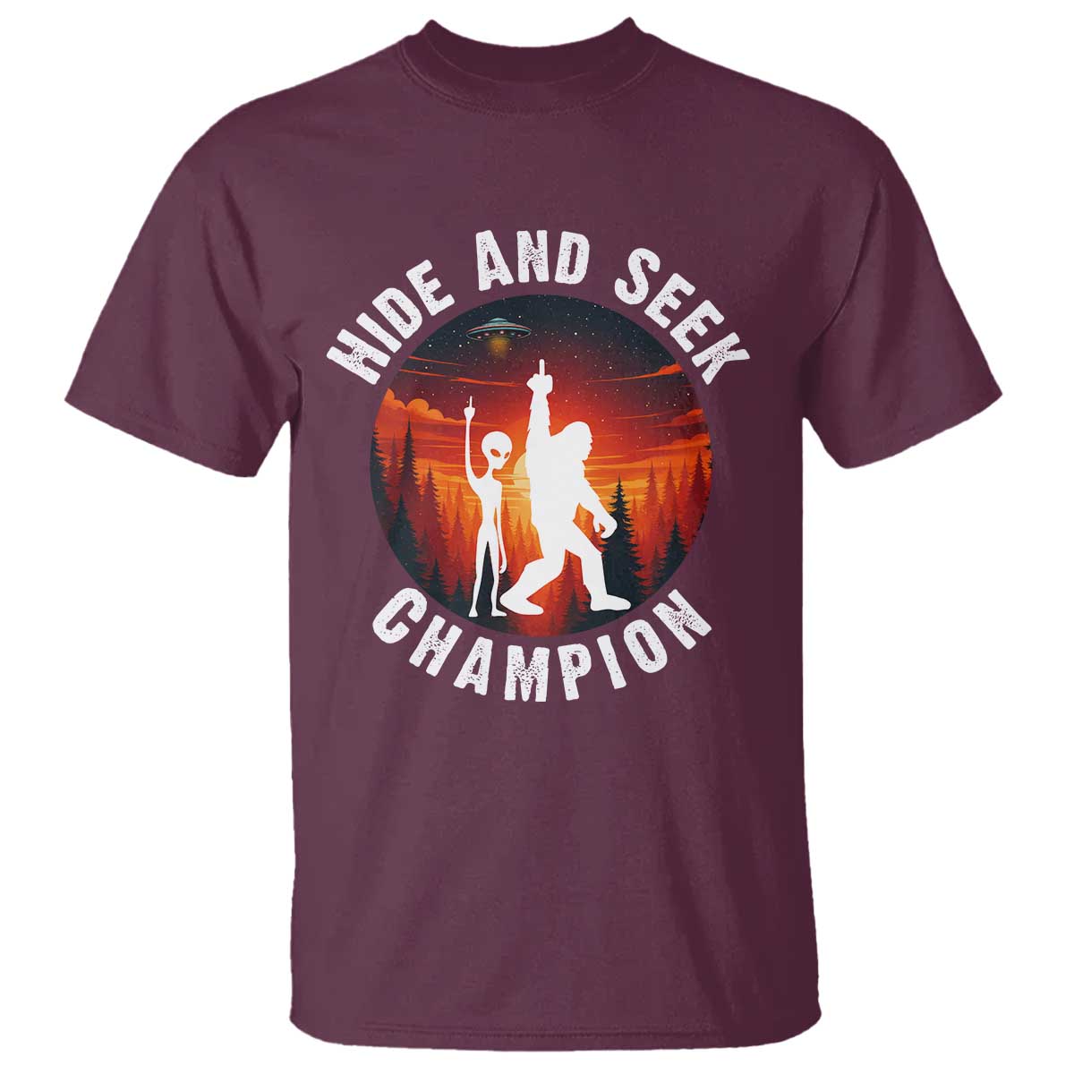 Hide And Seek Champion T Shirt Funny Bigfoot And Alien Lover Gift - Wonder Print Shop