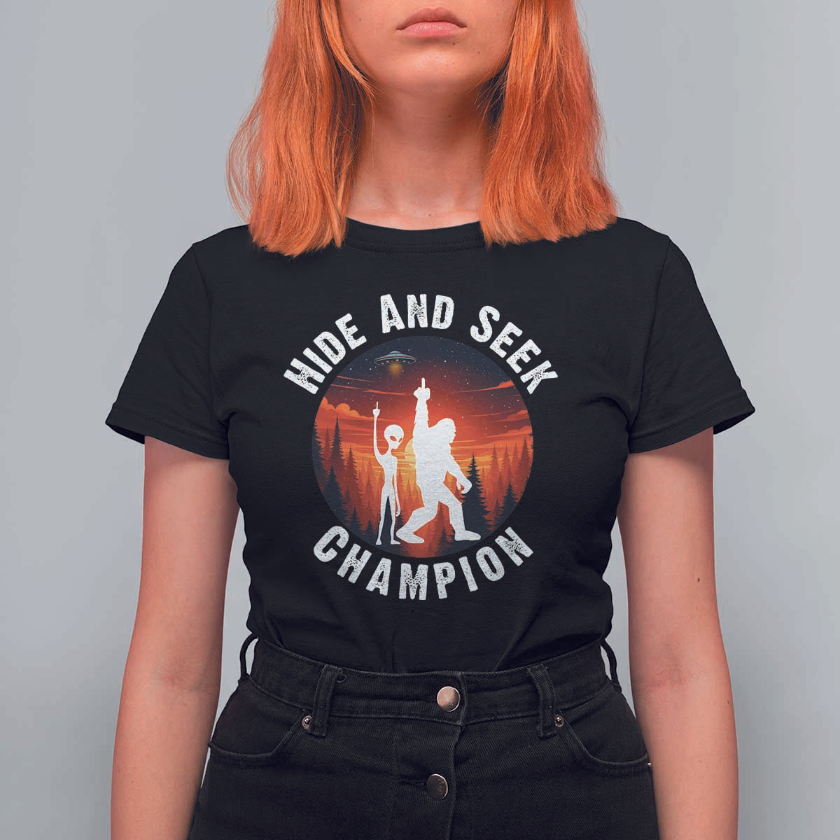 Hide And Seek Champion T Shirt For Women Funny Bigfoot And Alien Lover Gift - Wonder Print Shop