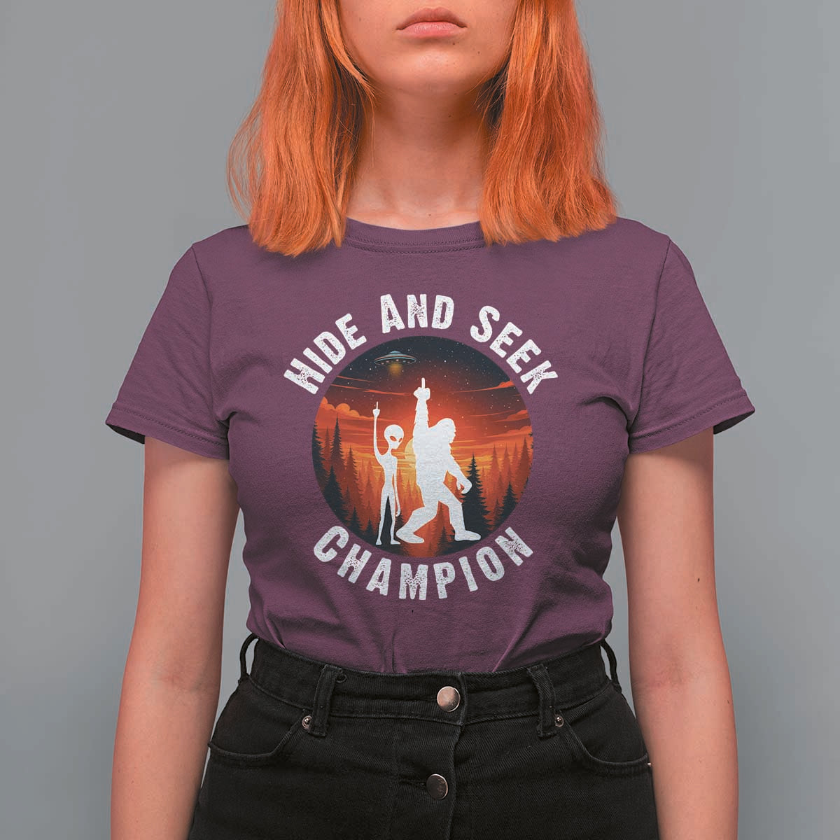 Hide And Seek Champion T Shirt For Women Funny Bigfoot And Alien Lover Gift - Wonder Print Shop