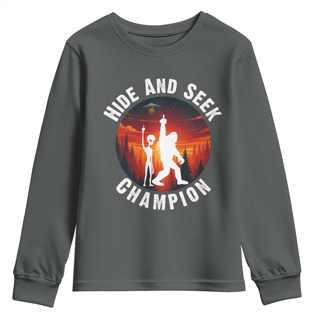 Hide And Seek Champion Youth Sweatshirt Funny Bigfoot And Alien Lover Gift - Wonder Print Shop