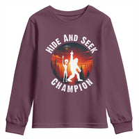 Hide And Seek Champion Youth Sweatshirt Funny Bigfoot And Alien Lover Gift - Wonder Print Shop
