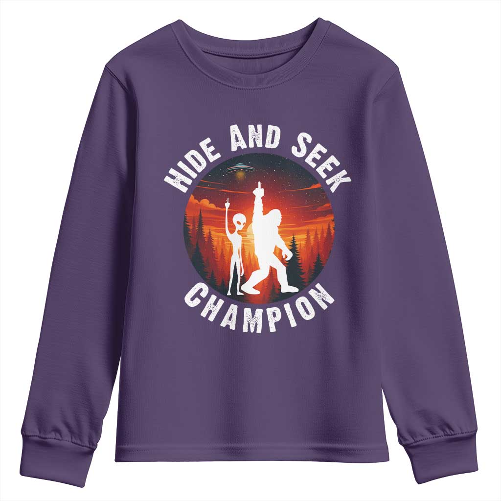 Hide And Seek Champion Youth Sweatshirt Funny Bigfoot And Alien Lover Gift - Wonder Print Shop
