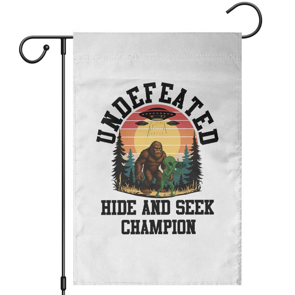 Funny Bigfoot And Alien Gift Garden Flag Undefeated Hide And Seek Champion - Wonder Print Shop