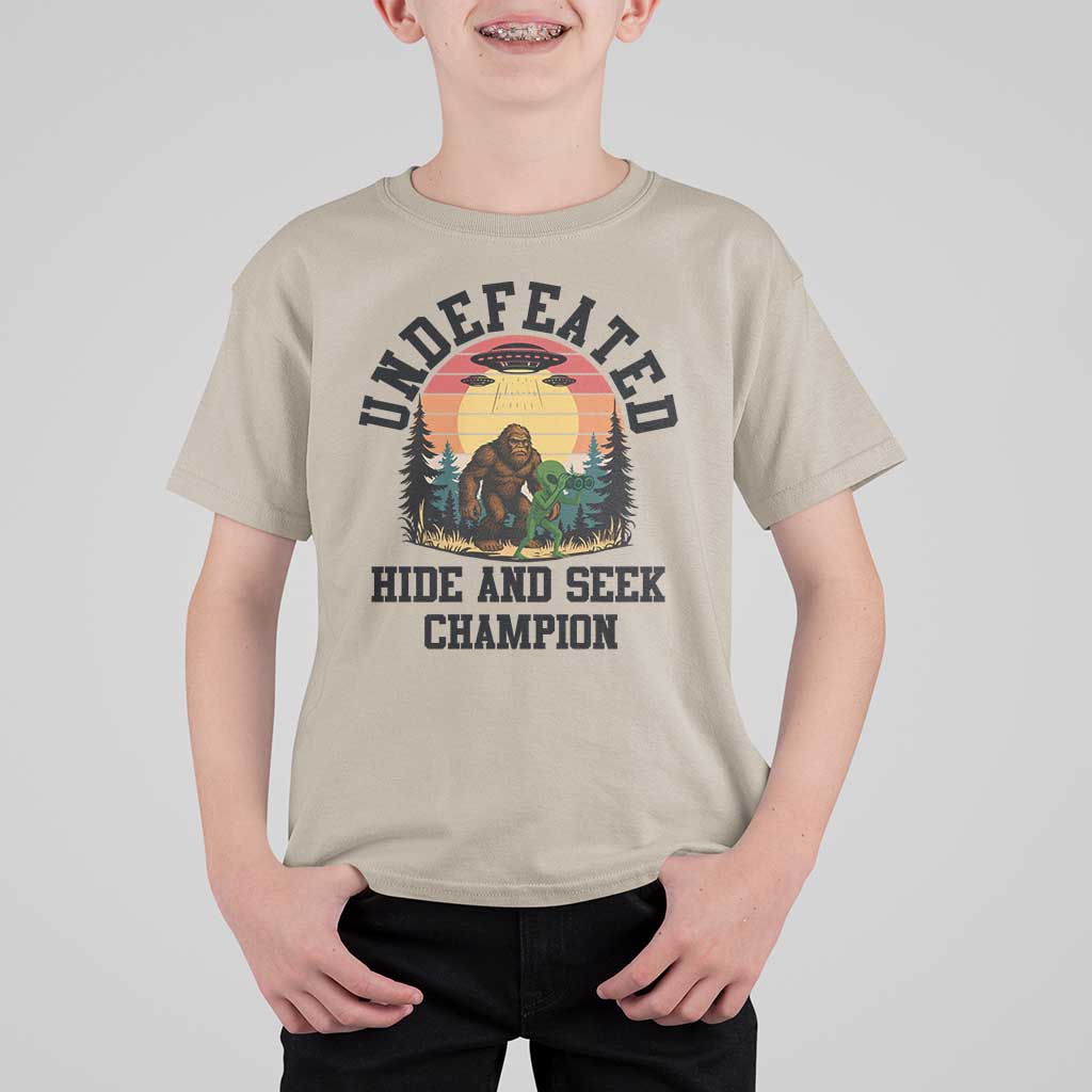 Funny Bigfoot And Alien Gift T Shirt For Kid Undefeated Hide And Seek Champion - Wonder Print Shop