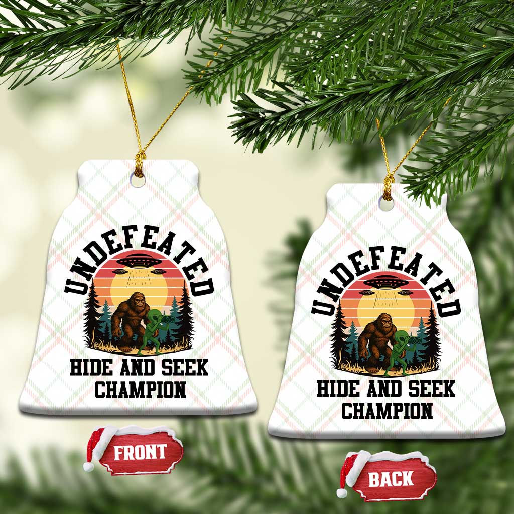 Funny Bigfoot And Alien Gift Ceramic Ornament Undefeated Hide And Seek Champion - Wonder Print Shop