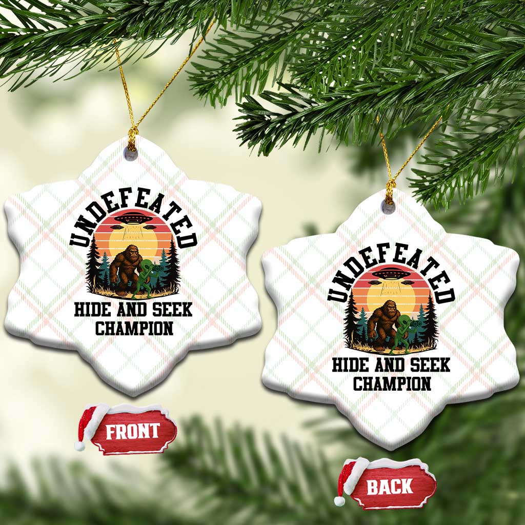 Funny Bigfoot And Alien Gift Ceramic Ornament Undefeated Hide And Seek Champion - Wonder Print Shop