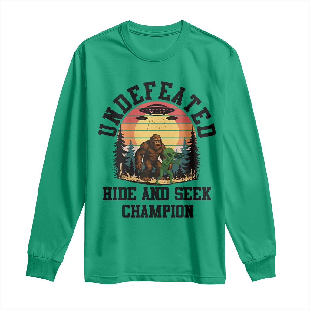 Funny Bigfoot And Alien Gift Long Sleeve Shirt Undefeated Hide And Seek Champion - Wonder Print Shop