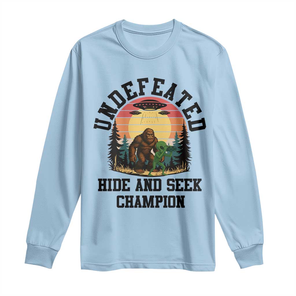 Funny Bigfoot And Alien Gift Long Sleeve Shirt Undefeated Hide And Seek Champion - Wonder Print Shop