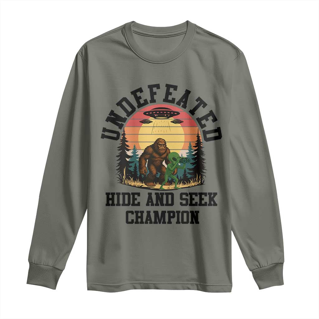 Funny Bigfoot And Alien Gift Long Sleeve Shirt Undefeated Hide And Seek Champion - Wonder Print Shop
