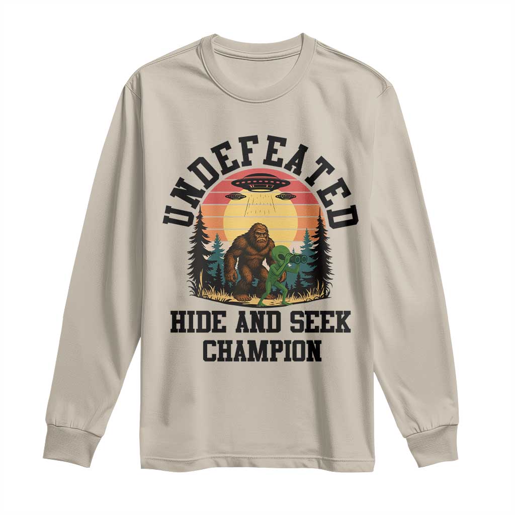 Funny Bigfoot And Alien Gift Long Sleeve Shirt Undefeated Hide And Seek Champion - Wonder Print Shop