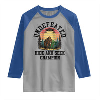 Funny Bigfoot And Alien Gift Raglan Shirt Undefeated Hide And Seek Champion - Wonder Print Shop