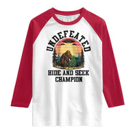 Funny Bigfoot And Alien Gift Raglan Shirt Undefeated Hide And Seek Champion - Wonder Print Shop