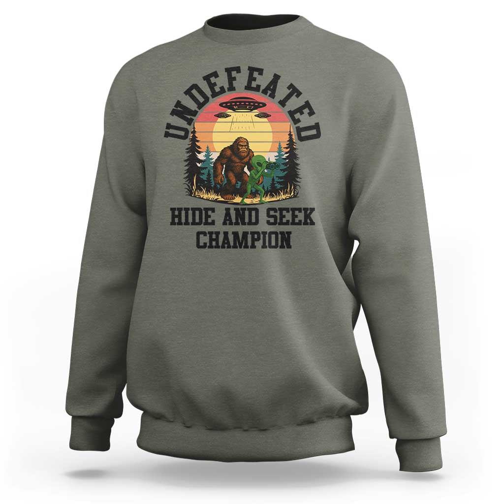 Funny Bigfoot And Alien Gift Sweatshirt Undefeated Hide And Seek Champion - Wonder Print Shop