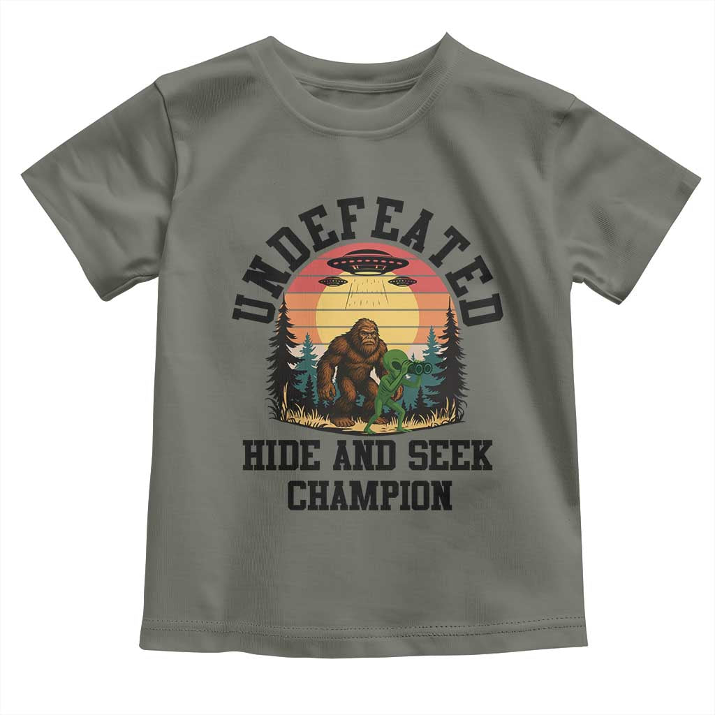 Funny Bigfoot And Alien Gift Toddler T Shirt Undefeated Hide And Seek Champion - Wonder Print Shop
