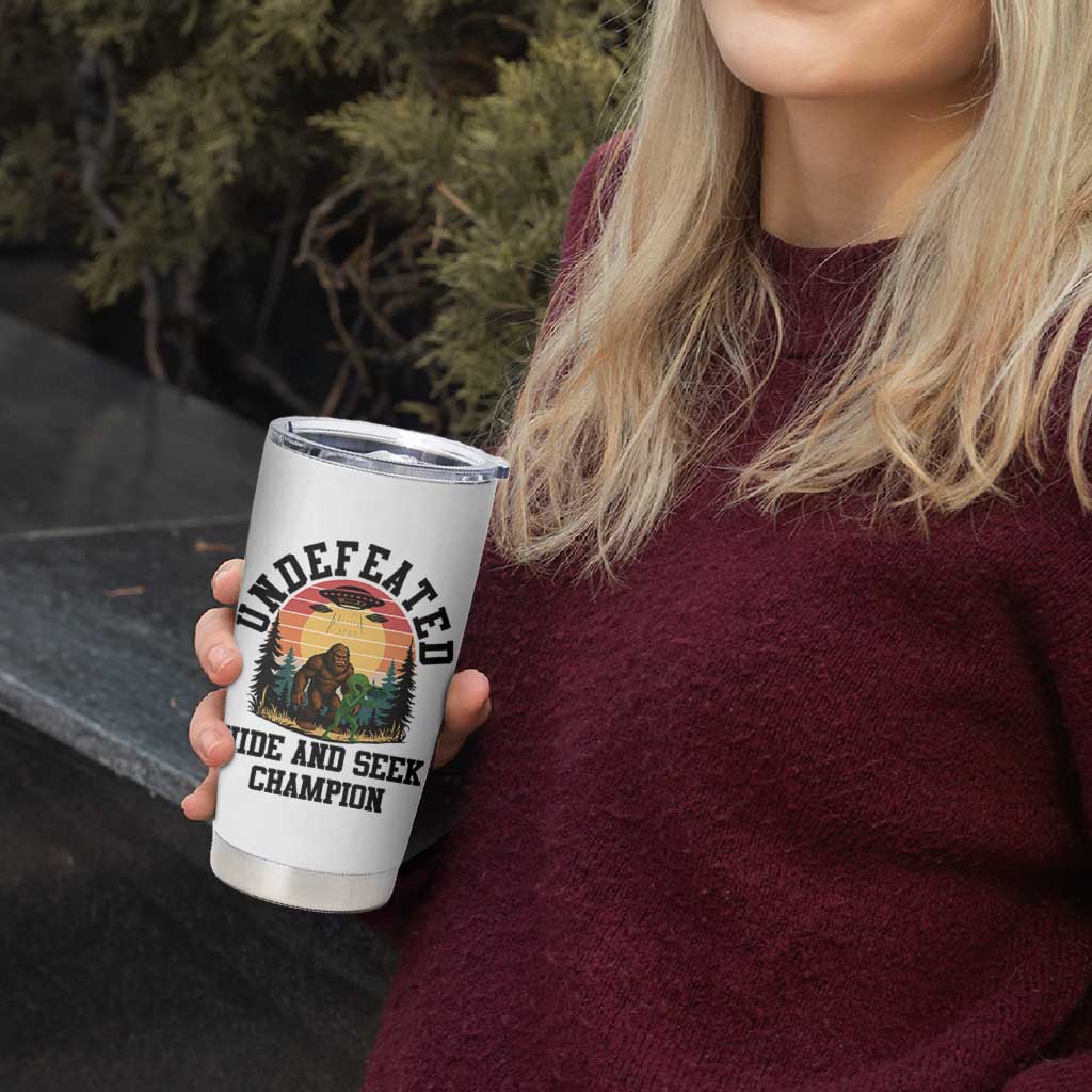 Funny Bigfoot And Alien Gift Tumbler Cup Undefeated Hide And Seek Champion