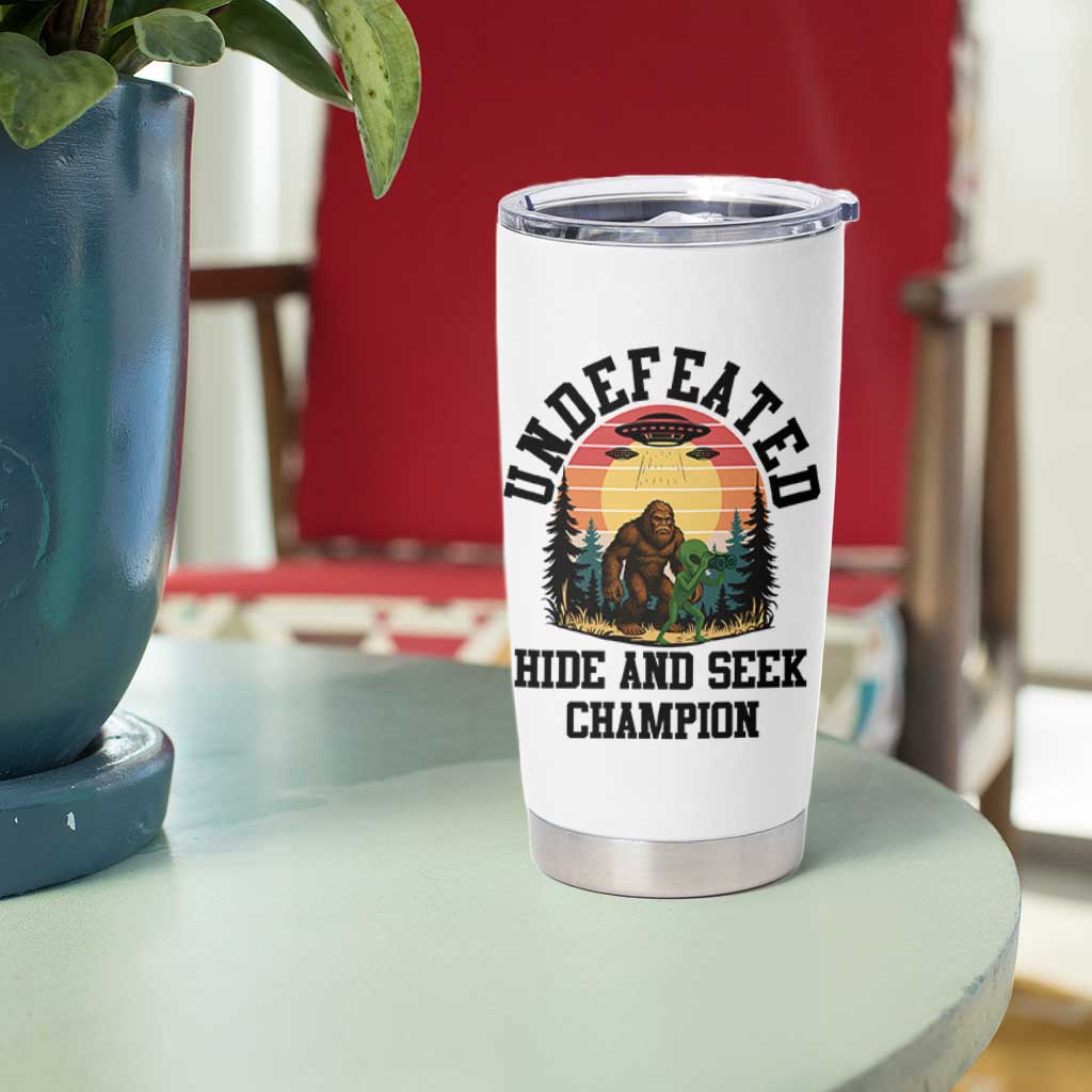 Funny Bigfoot And Alien Gift Tumbler Cup Undefeated Hide And Seek Champion