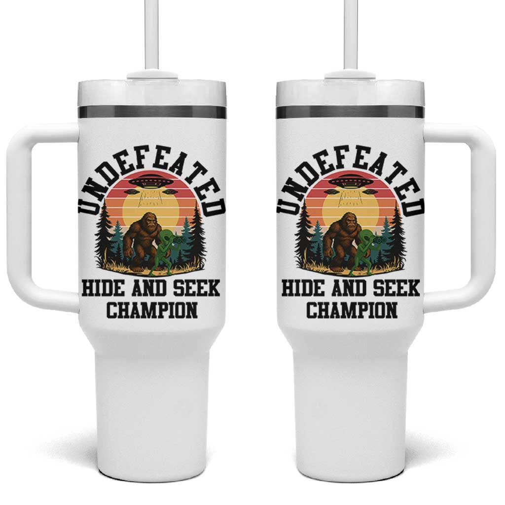 Funny Bigfoot And Alien Gift Tumbler With Handle Undefeated Hide And Seek Champion