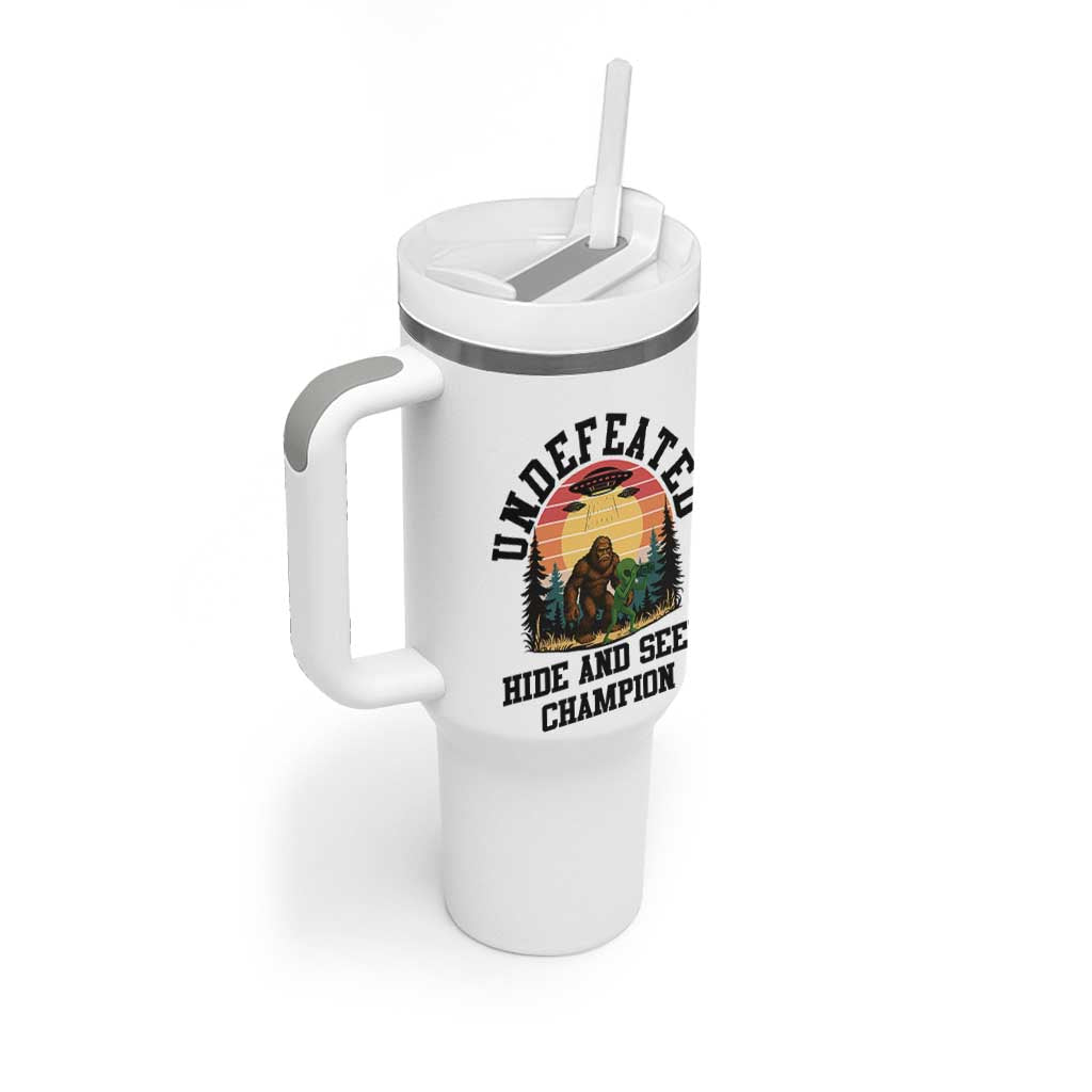Funny Bigfoot And Alien Gift Tumbler With Handle Undefeated Hide And Seek Champion